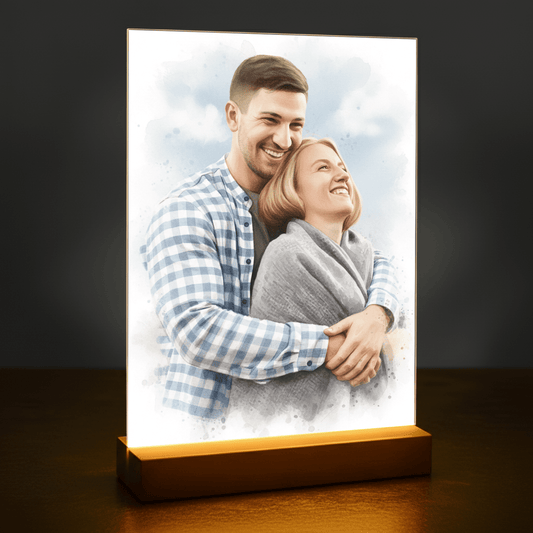 Para w stylu akwarelowym - portret na szkle akrylowym dla pary - Emmygift.pl