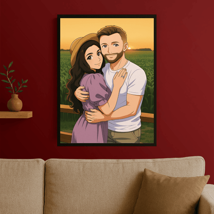 Para w stylu anime - portret na plakacie dla pary - Emmygift.pl