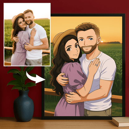 Para w stylu anime - portret na plakacie dla pary - Emmygift.pl
