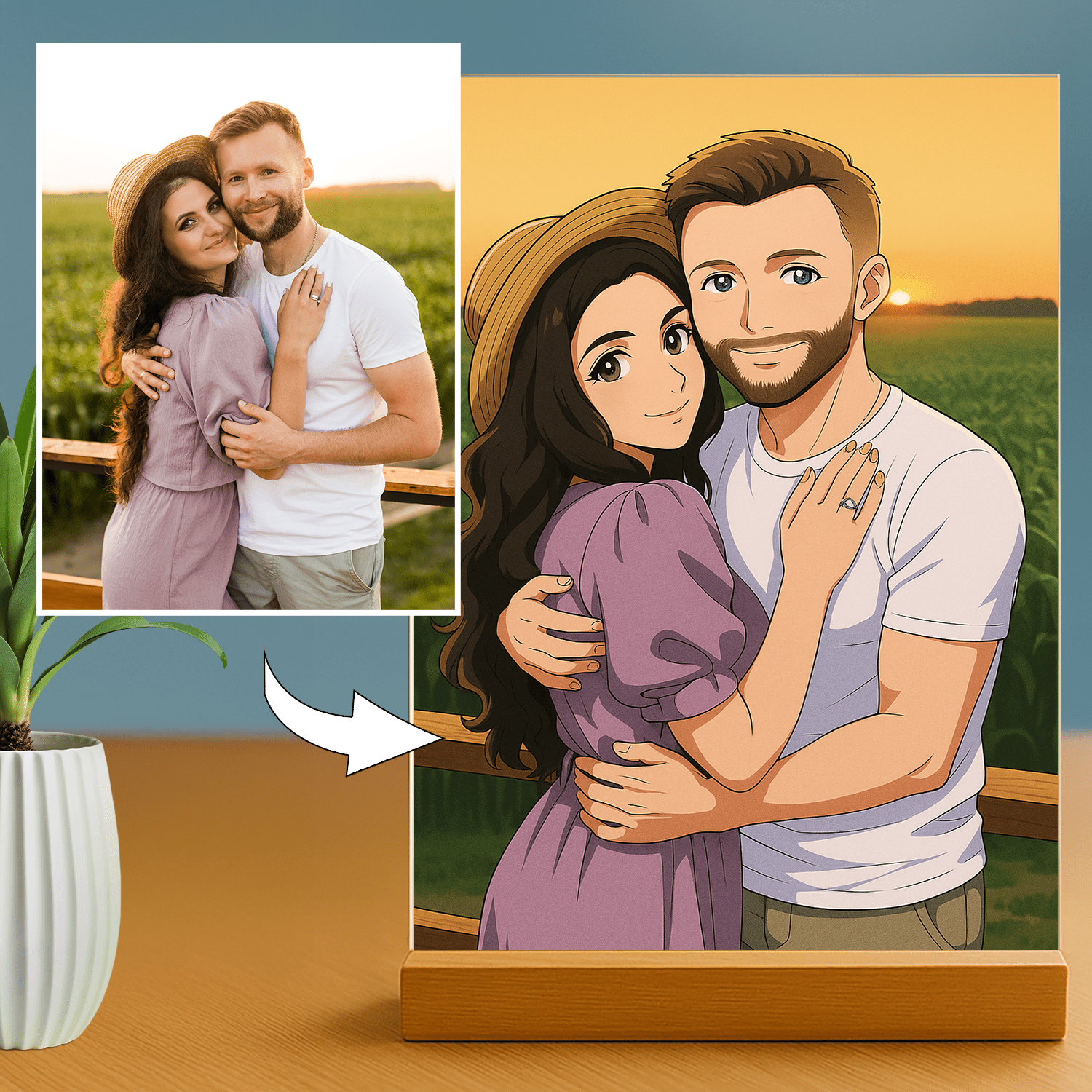 Para w stylu Anime - portret na szkle akrylowym dla pary - Emmygift.pl