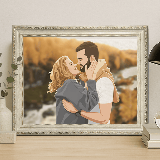 Para w stylu cyfrowej ilustracji - portret na płótnie dla pary - Emmygift.pl