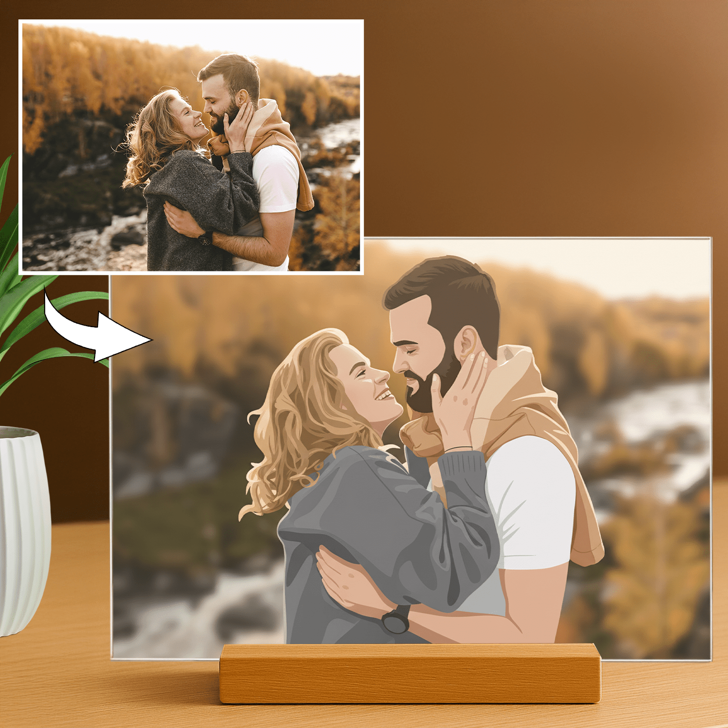 Para w stylu ilustracyjnym - portret na szkle akrylowym dla pary - Emmygift.pl