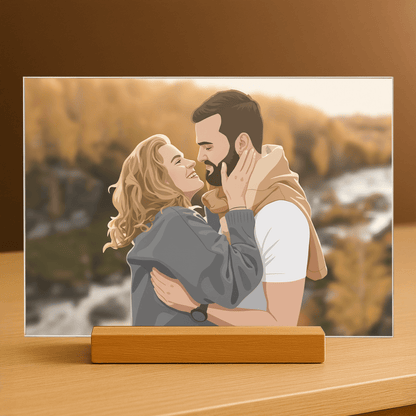 Para w stylu ilustracyjnym - portret na szkle akrylowym dla pary - Emmygift.pl