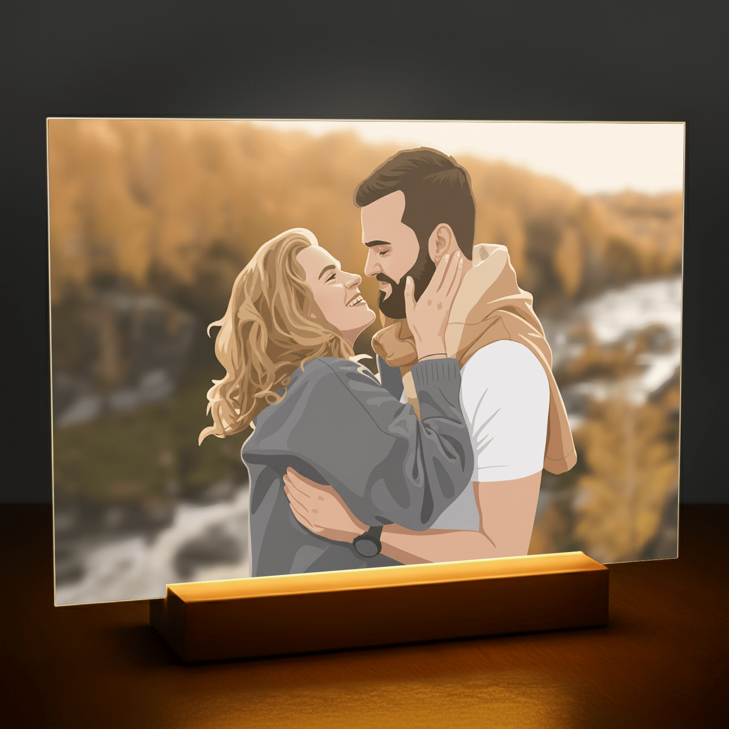 Para w stylu ilustracyjnym - portret na szkle akrylowym dla pary - Emmygift.pl