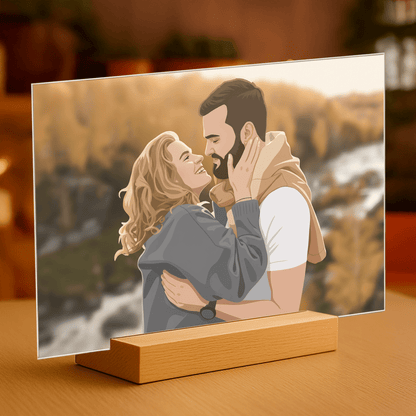 Para w stylu ilustracyjnym - portret na szkle akrylowym dla pary - Emmygift.pl