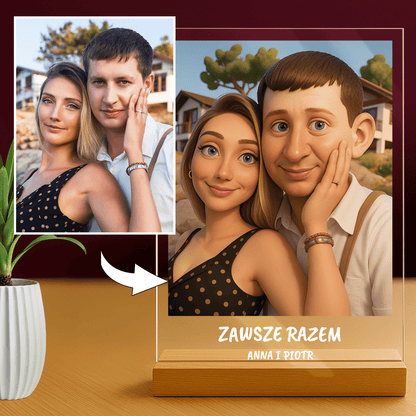 Para w stylu jak animowanym + napis - portret na szkle akrylowym dla pary - Emmygift.pl