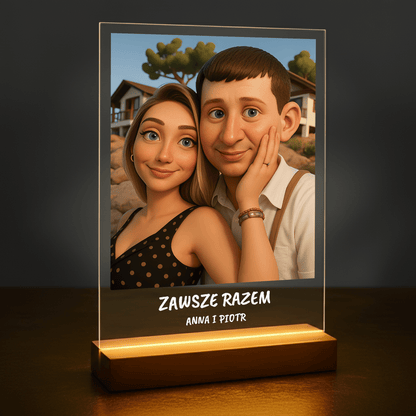 Para w stylu jak animowanym + napis - portret na szkle akrylowym dla pary - Emmygift.pl