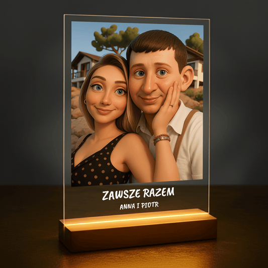 Para w stylu jak animowanym + napis - portret na szkle akrylowym dla pary - Emmygift.pl