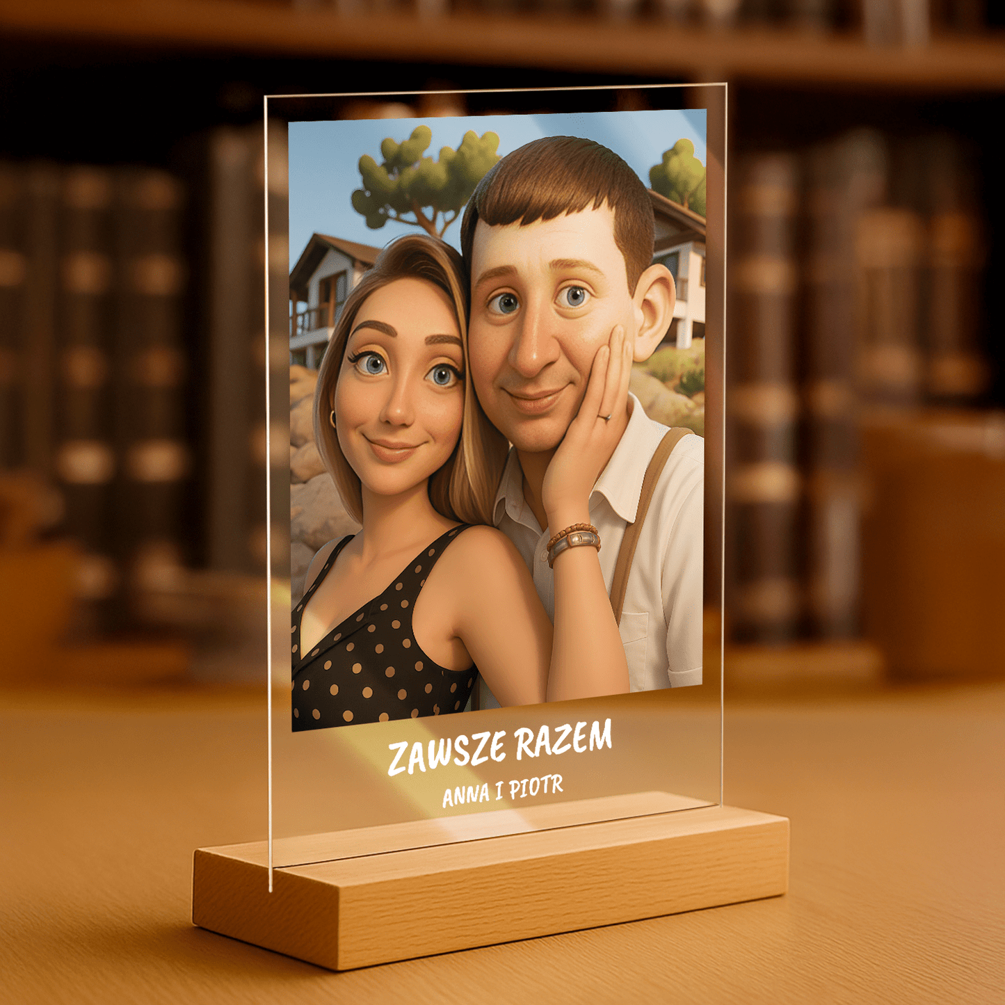 Para w stylu jak animowanym + napis - portret na szkle akrylowym dla pary - Emmygift.pl