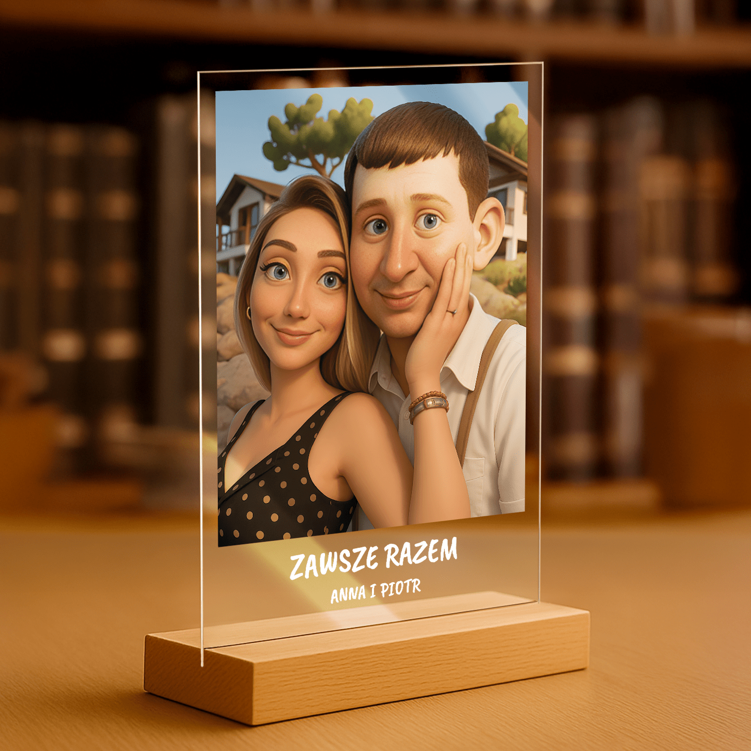 Para w stylu jak animowanym + napis - portret na szkle akrylowym dla pary - Emmygift.pl