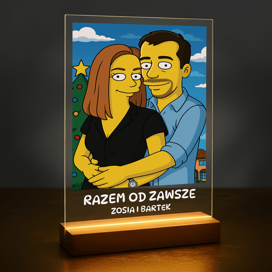 Para w stylu jak z żółtej kreskówki - portret na szkle akrylowym dla pary - Emmygift.pl