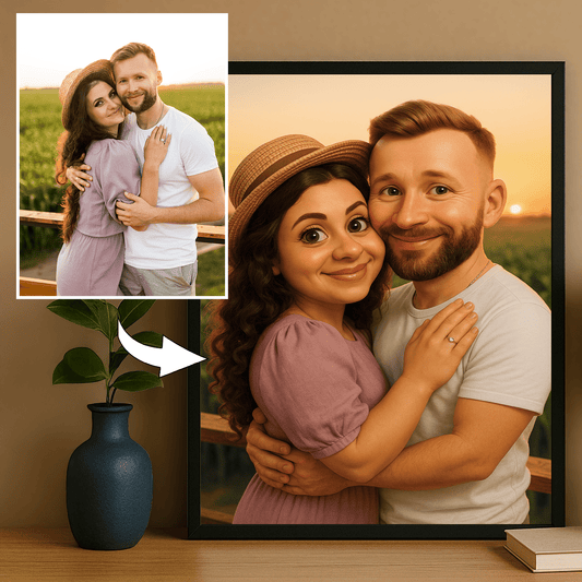 Para w stylu karykatury 3D - portret na plakacie dla pary - Emmygift.pl