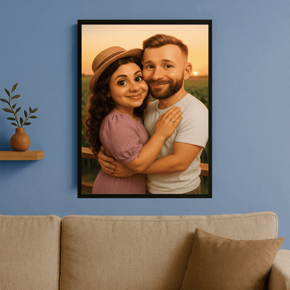 Para w stylu karykatury 3D - portret na plakacie dla pary - Emmygift.pl