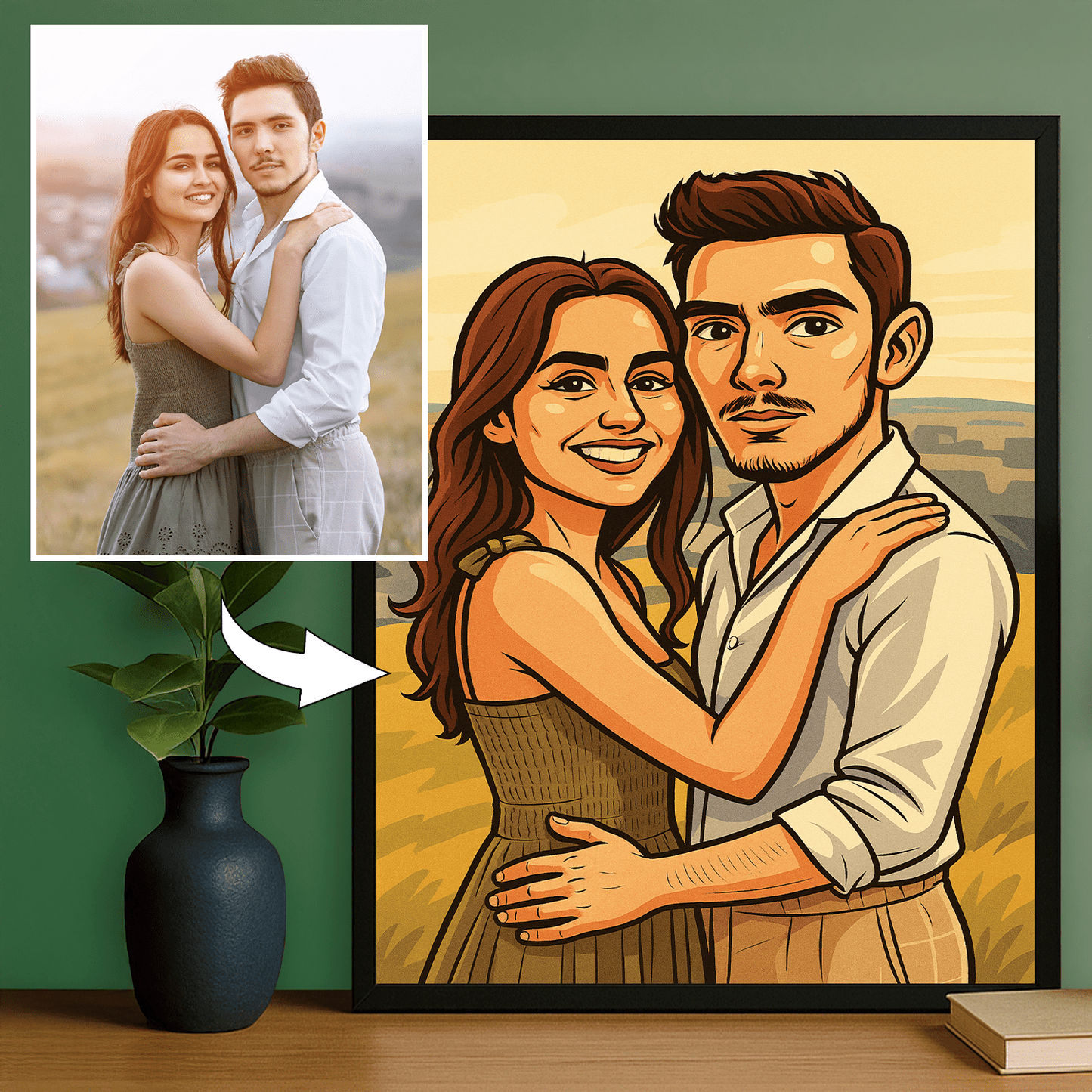 Para w stylu kreskówkowego realizmu - portret na plakacie dla pary - Emmygift.pl