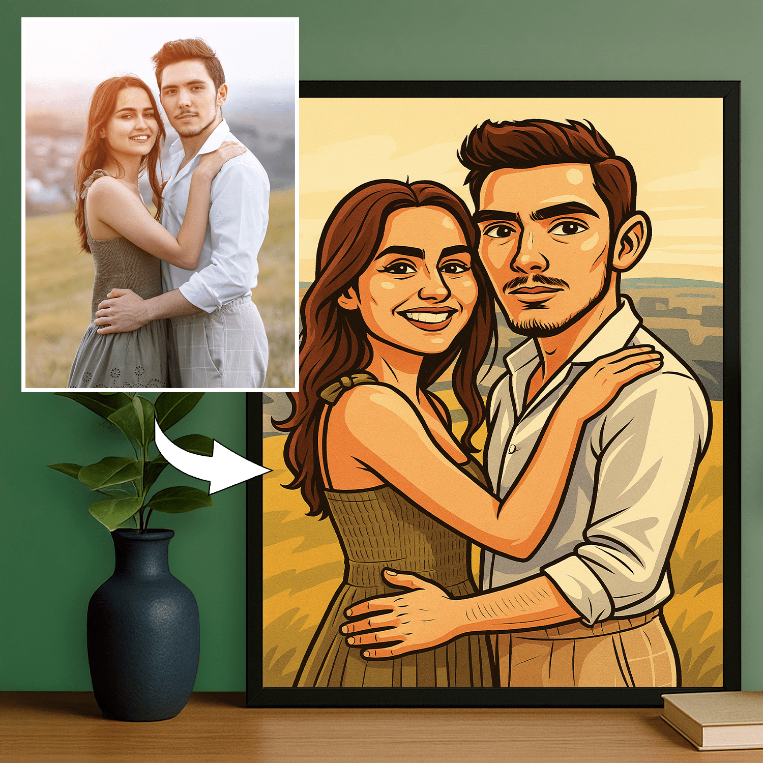 Para w stylu kreskówkowego realizmu - portret na plakacie dla pary - Emmygift.pl