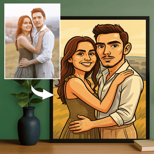 Para w stylu kreskówkowego realizmu - portret na plakacie dla pary - Emmygift.pl