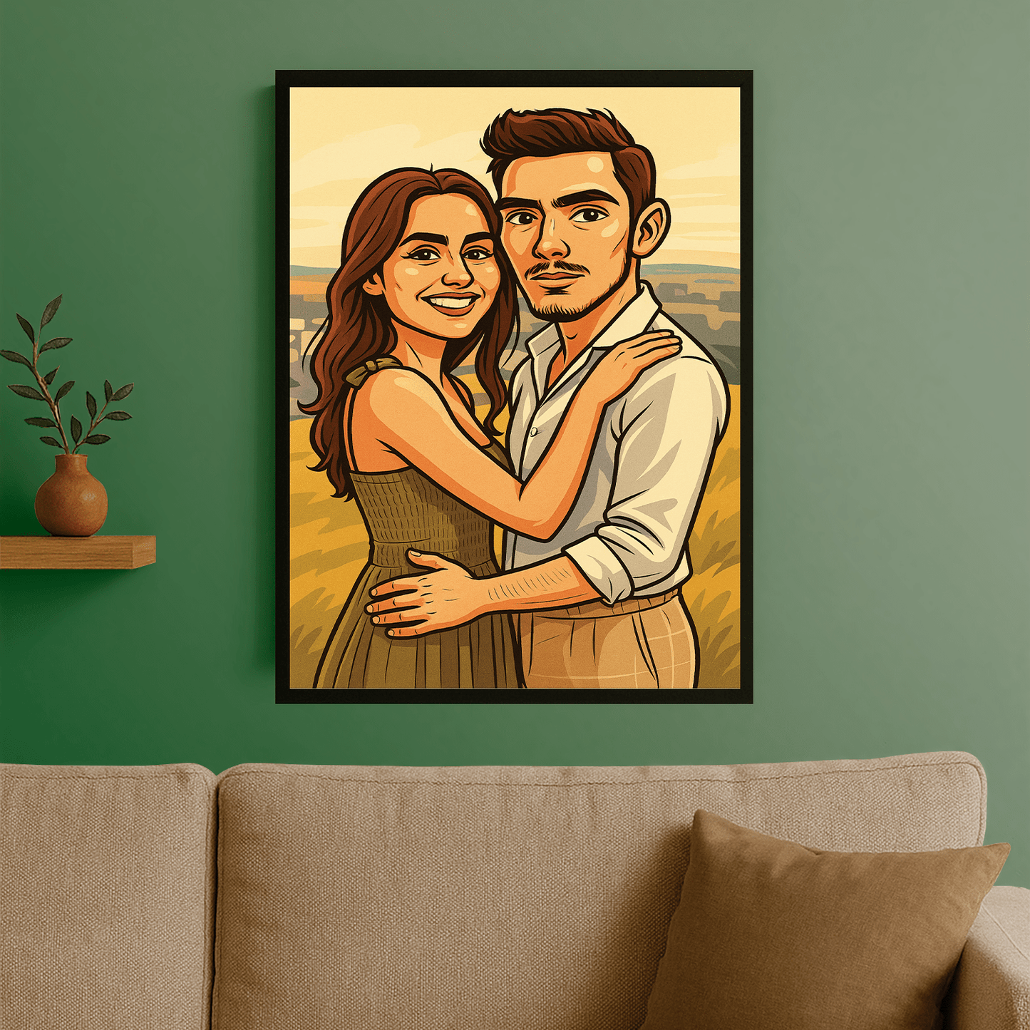 Para w stylu kreskówkowego realizmu - portret na plakacie dla pary - Emmygift.pl