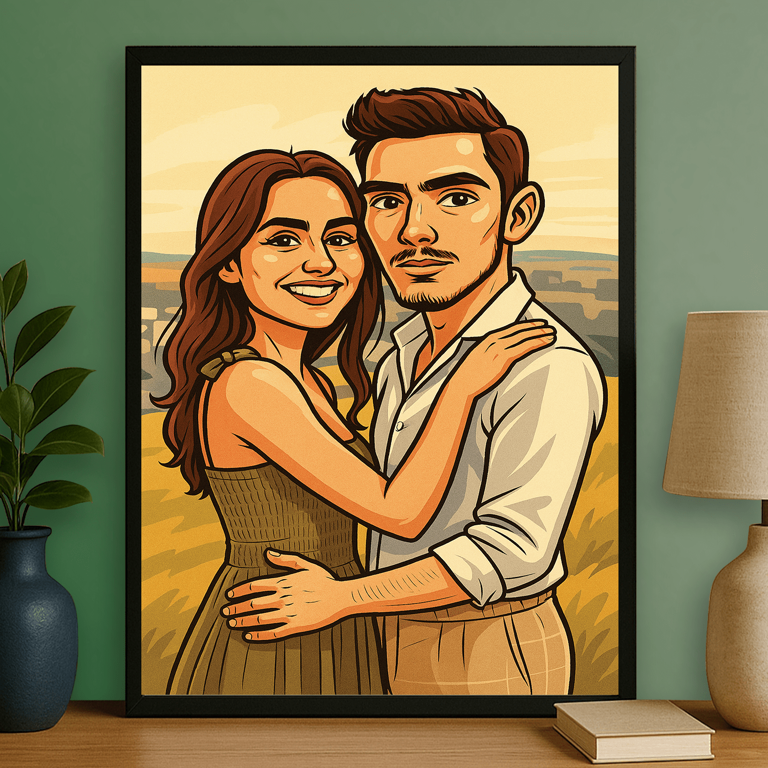 Para w stylu kreskówkowego realizmu - portret na plakacie dla pary - Emmygift.pl