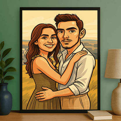 Para w stylu kreskówkowego realizmu - portret na plakacie dla pary - Emmygift.pl