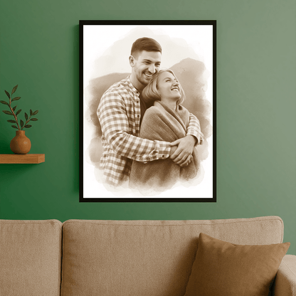 Para w stylu sepii - portret na plakacie dla pary - Emmygift.pl