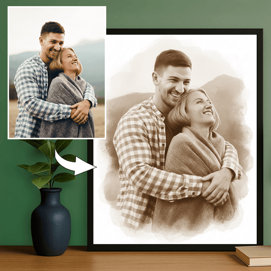 Para w stylu sepii - portret na plakacie dla pary - Emmygift.pl
