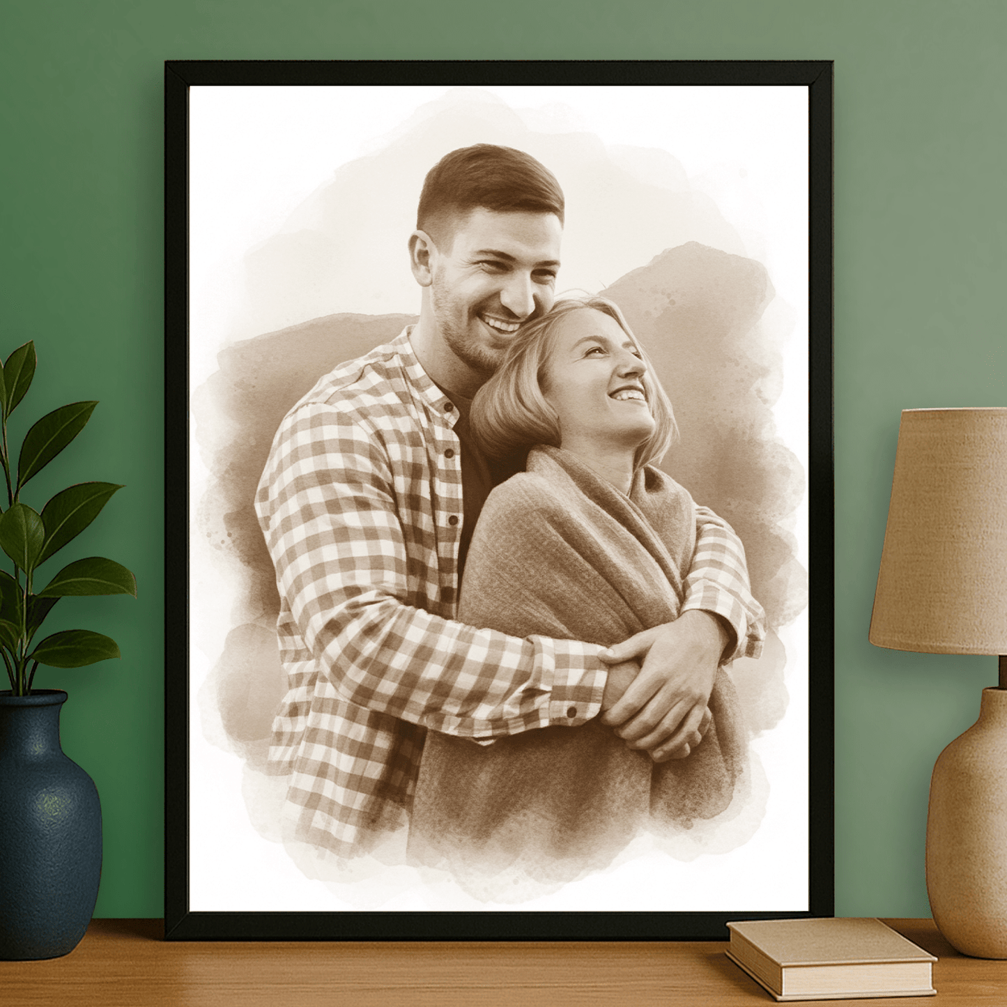 Para w stylu sepii - portret na plakacie dla pary - Emmygift.pl