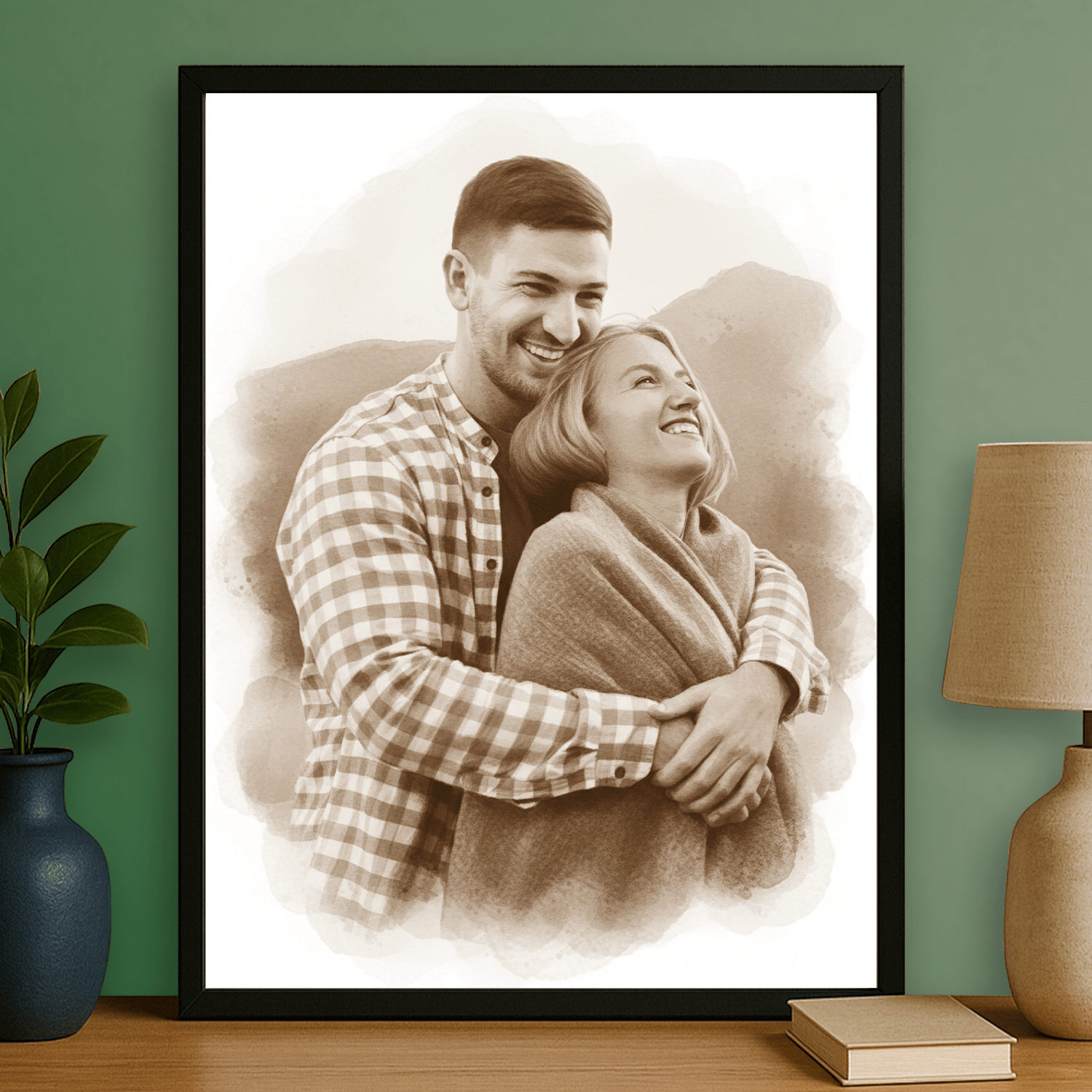 Para w stylu sepii - portret na plakacie dla pary - Emmygift.pl