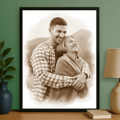 Para w stylu sepii - portret na plakacie dla pary - Emmygift.pl
