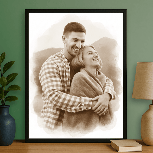 Para w stylu sepii - portret na plakacie dla pary - Emmygift.pl
