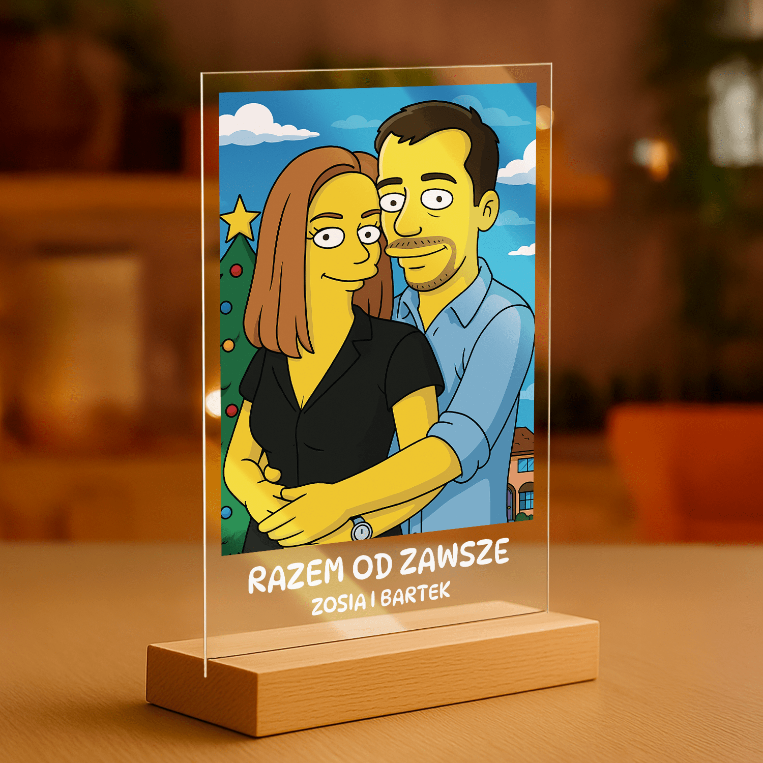 Para w stylu Simpson - portret na szkle akrylowym dla pary - Emmygift.pl
