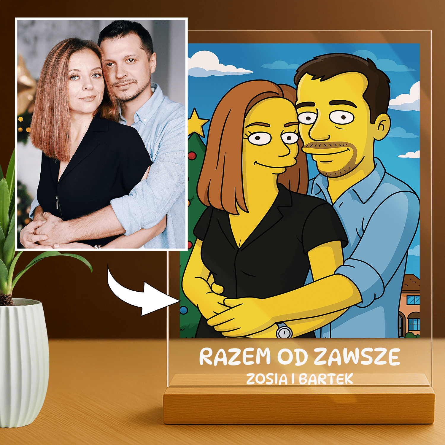 Para w stylu Simpson - portret na szkle akrylowym dla pary - Emmygift.pl