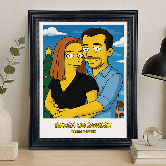 Para w stylu świątecznej kreskówki - portret na płótnie dla pary - Emmygift.pl