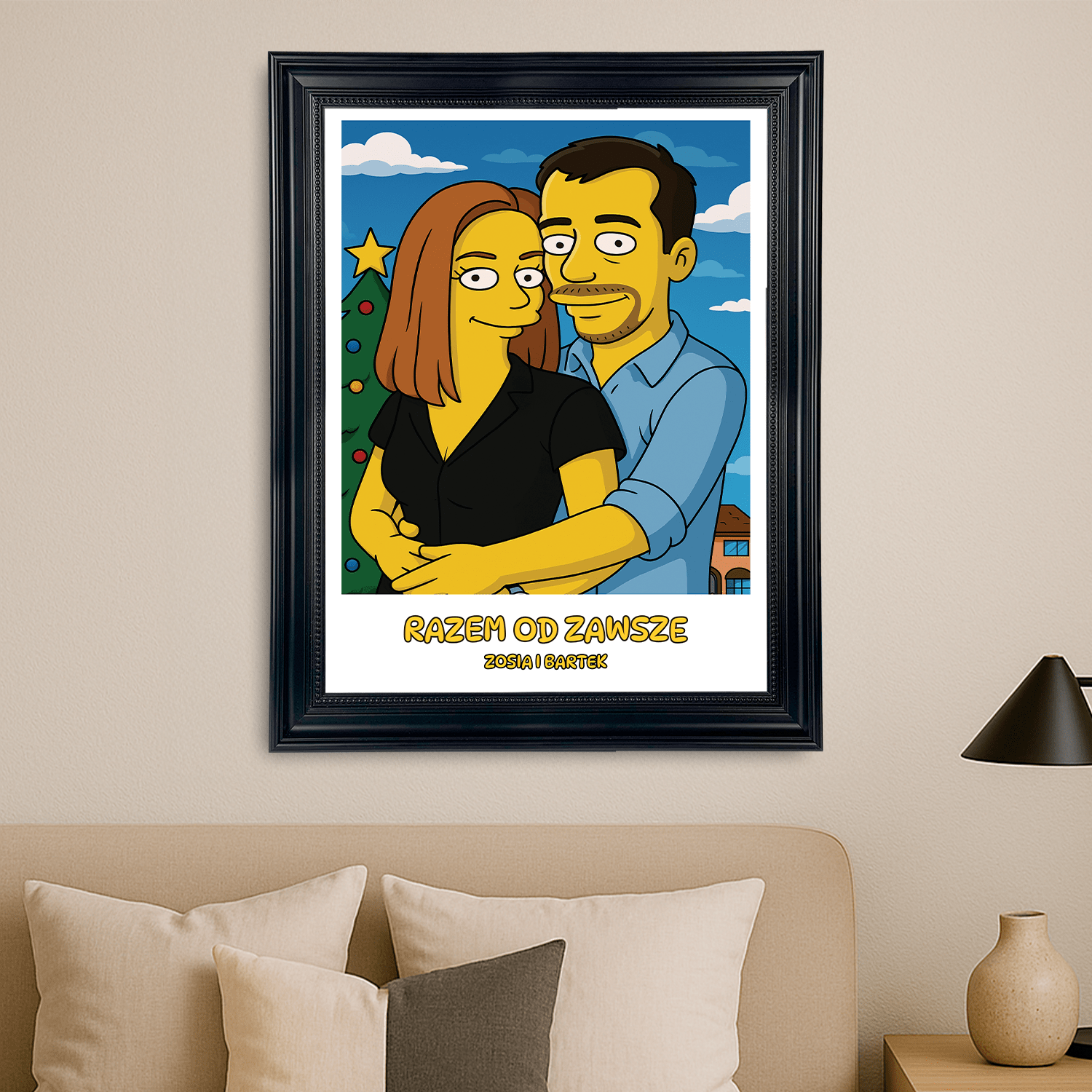 Para w stylu świątecznej kreskówki - portret na płótnie dla pary - Emmygift.pl
