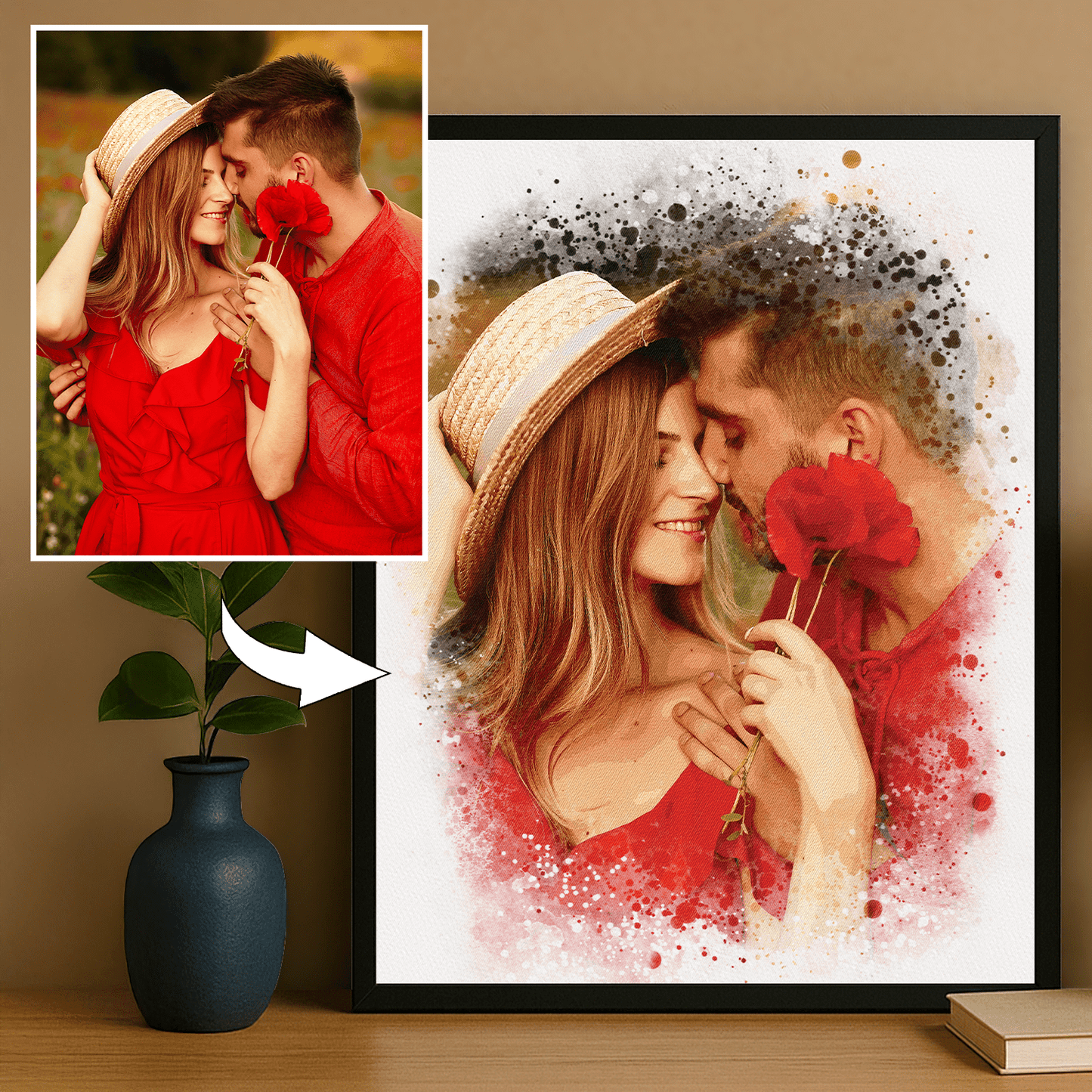 Para w stylu watercolor - portret na plakacie dla pary - Emmygift.pl