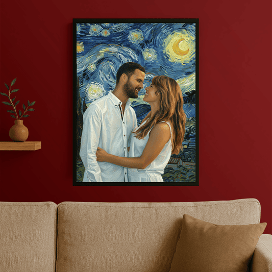 Para z gwieździstym niebem w tle - portret na plakacie dla pary - Emmygift.pl