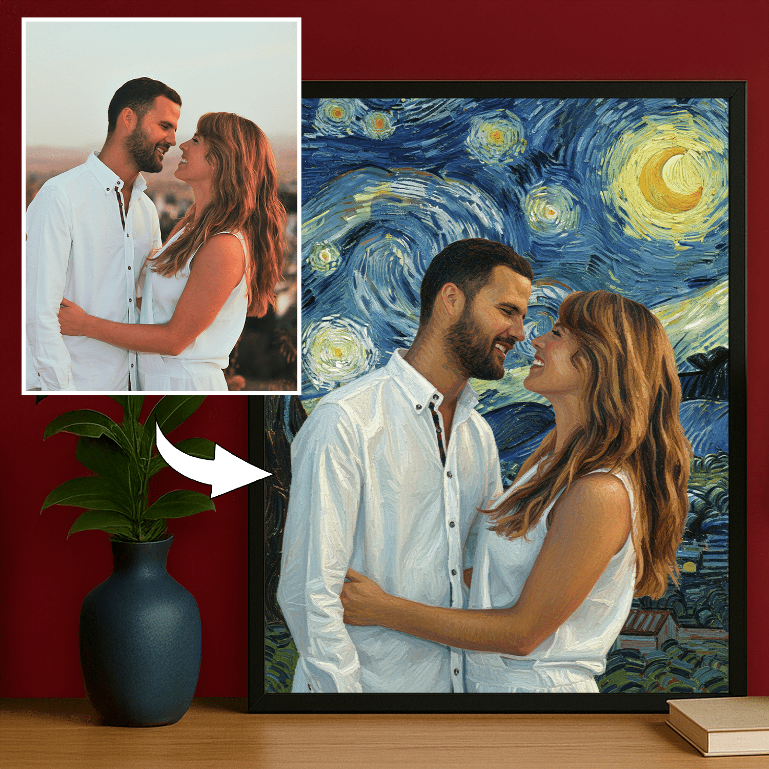 Para z gwieździstym niebem w tle - portret na plakacie dla pary - Emmygift.pl