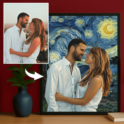 Para z gwieździstym niebem w tle - portret na plakacie dla pary - Emmygift.pl