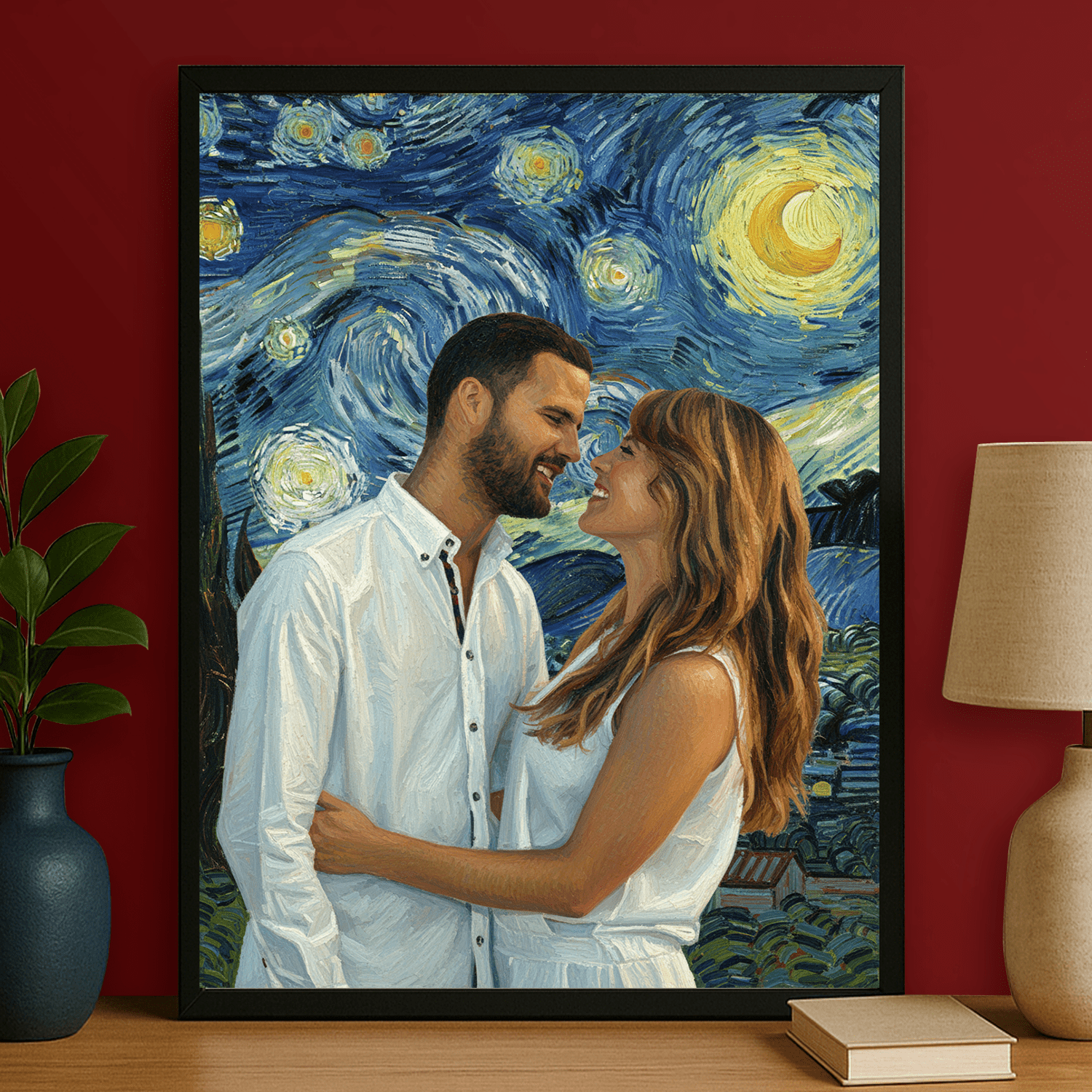 Para z gwieździstym niebem w tle - portret na plakacie dla pary - Emmygift.pl