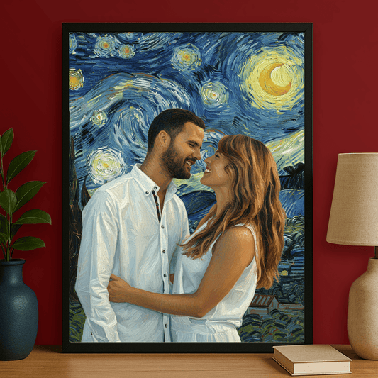 Para z gwieździstym niebem w tle - portret na plakacie dla pary - Emmygift.pl