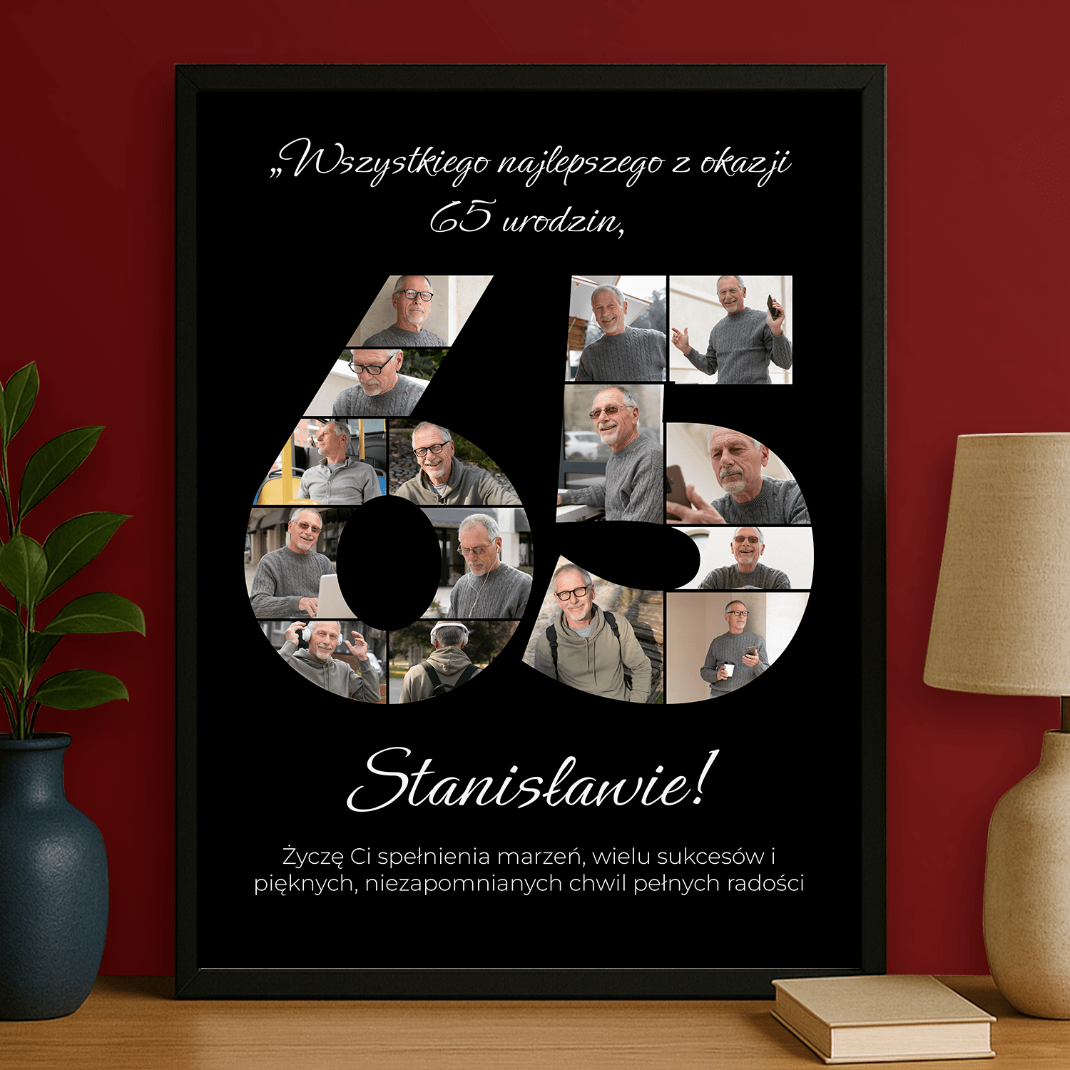Personalizowany czarny plakat „65 urodziny” – wyjątkowy prezent dla niego - Emmygift.pl
