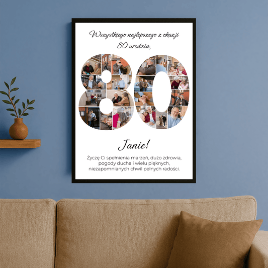 Personalizowany kolaż zdjęć – pamiątkowy plakat na 80 urodziny - Emmygift.pl