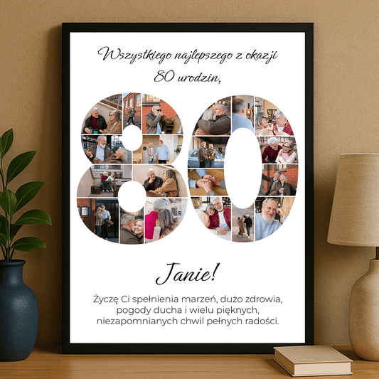 Personalizowany kolaż zdjęć – pamiątkowy plakat na 80 urodziny - Emmygift.pl