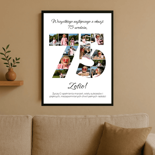 Personalizowany plakat „75 urodziny” – wyjątkowy prezent dla niej - Emmygift.pl