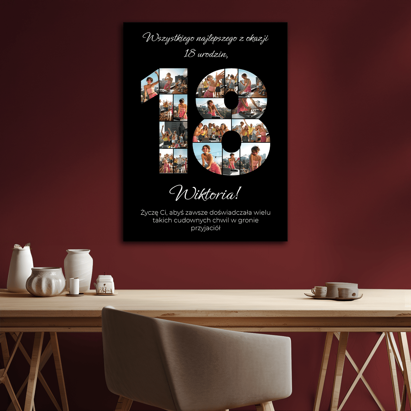 Personalizowany plakat z kolażem zdjęć – prezent na 18 urodziny dla niej - Emmygift.pl