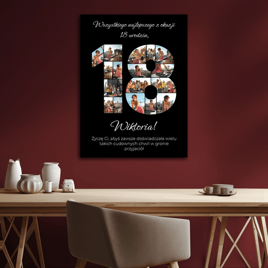 Personalizowany plakat z kolażem zdjęć – prezent na 18 urodziny dla niej - Emmygift.pl