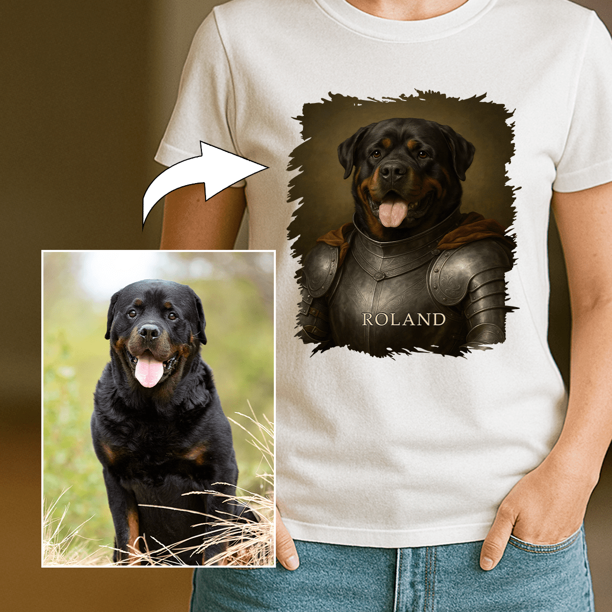 Pies jako dzielny rycerz - koszulka damska z nadrukiem dla miłośnika psów - Emmygift.pl
