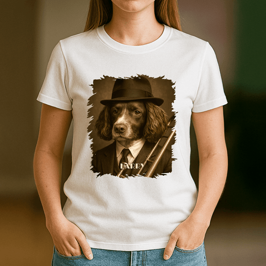 Pies jako jazzowy muzyk - koszulka damska z nadrukiem dla miłośnika psów - Emmygift.pl