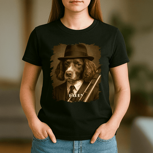 Pies jako jazzowy muzyk - koszulka damska z nadrukiem dla miłośnika psów - Emmygift.pl