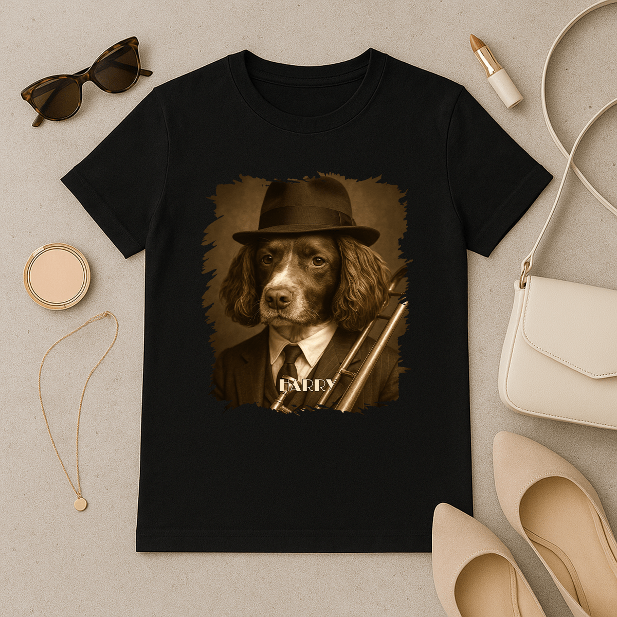 Pies jako jazzowy muzyk - koszulka damska z nadrukiem dla miłośnika psów - Emmygift.pl