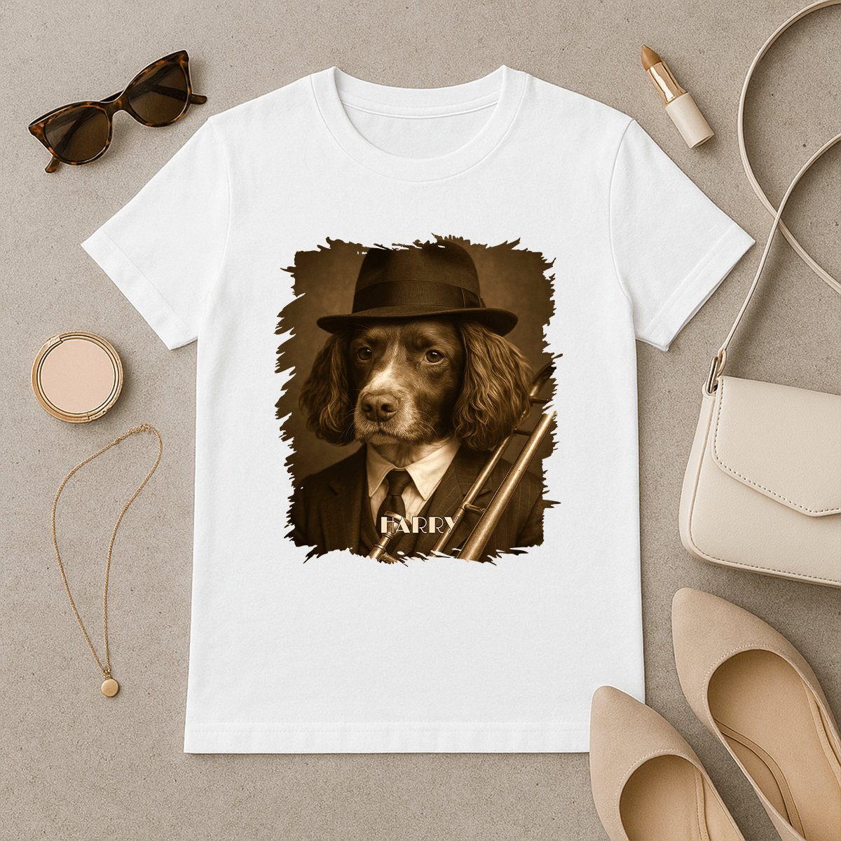 Pies jako jazzowy muzyk - koszulka damska z nadrukiem dla miłośnika psów - Emmygift.pl